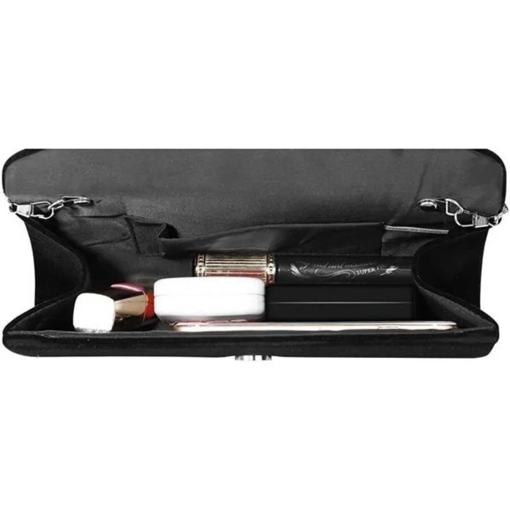 Velvet Evening Clutch Purse, Elegant Handbag for Wedding Party - Black